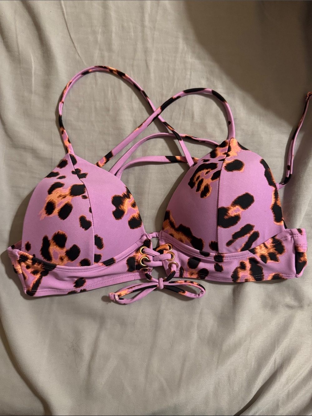 Hula honey Purple lilac Leopard Lace-Up Bikini Top